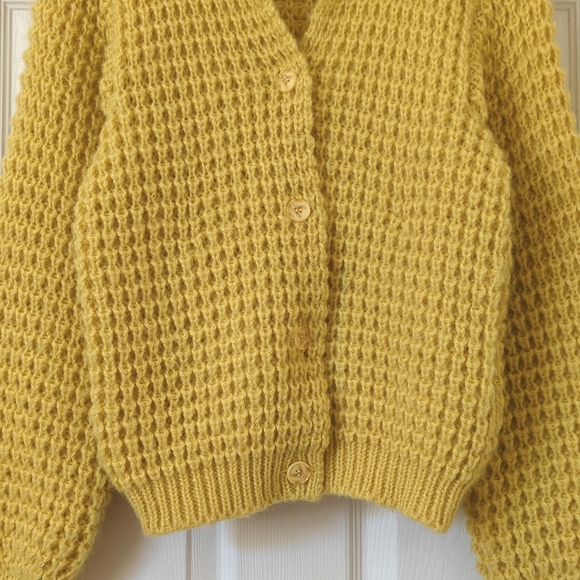 Nathan Road 80's Vintage Chunky Knit Buttoned Collared Cardigan Sweater Yellow M - Picture 6 of 11